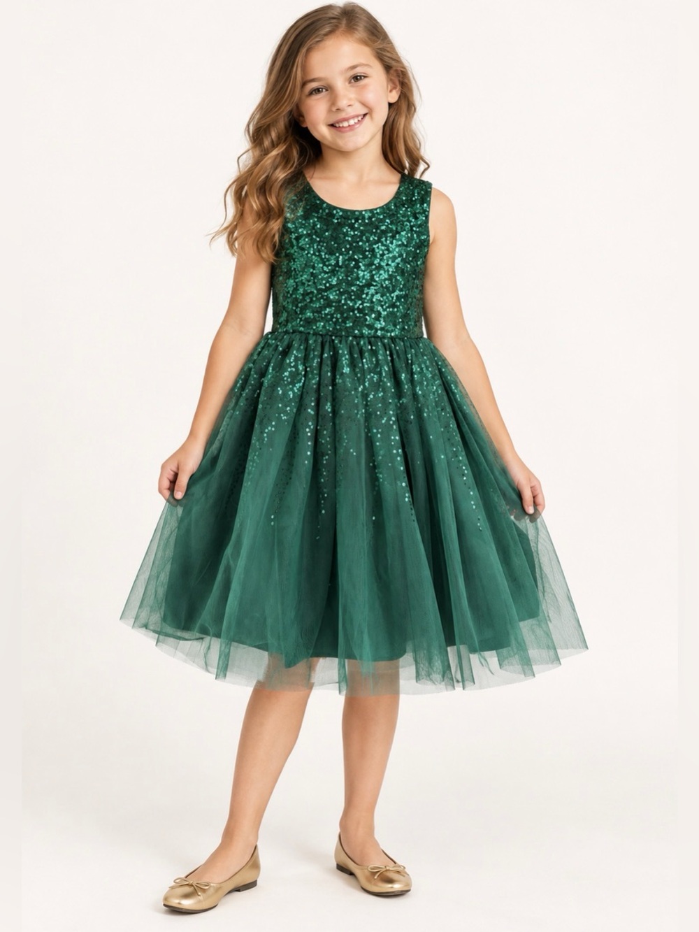 Cat & Jack Emerald Sequin Tulle Party Dress for Kids